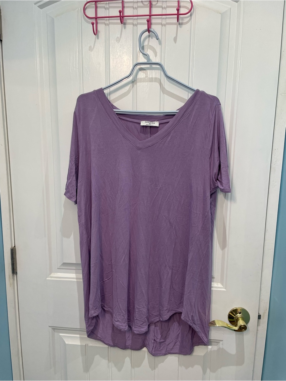 Zenana Outfitters Lavender V-Neck Short Sleeve Tunic